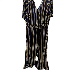 Vertical Striped Jumpsuit Navy Blue and Orange